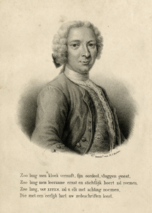 104502 Portret van Justus van Effen, geboren Utrecht 1684, Utrechts letterkundige, overleden 1735. Borstbeeld ...